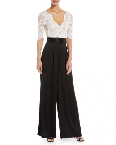 Catherine Deane Kathleen Floral Lace V-neck Jumpsuit In Oyster/black