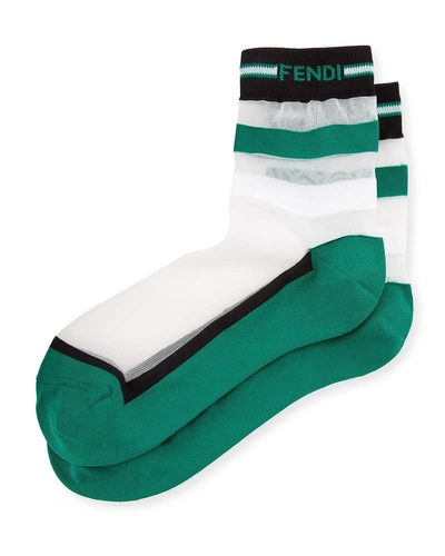 Fendi Striped-knit Nylon Socks In Green Pattern