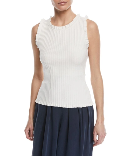 Milly Sleeveless Ruffle Ribbed Top In White