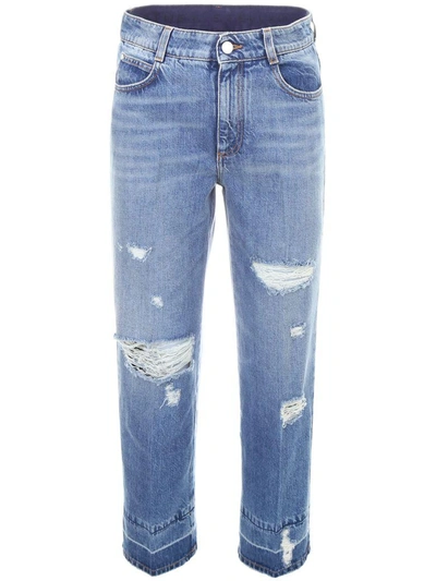 Stella Mccartney Distressed Denim Jeans In Blu Medioblu