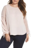 Vince Camuto Tiered Tie Cuff Chiffon Blouse In Pink Mist
