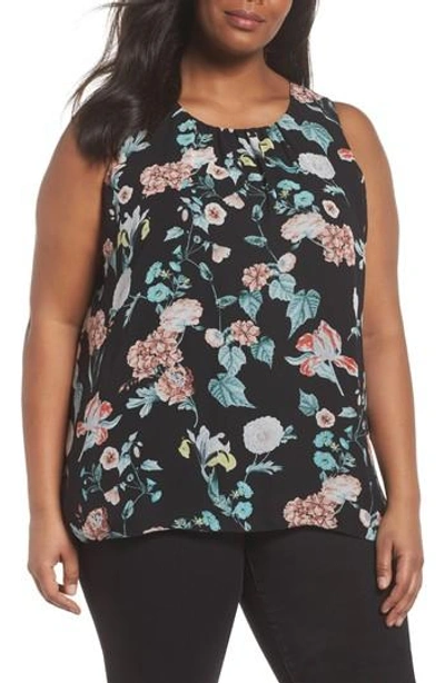 Vince Camuto Sleeveless Floral Gardens Top In Rich Black