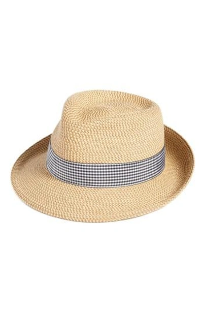 Eric Javits Classic Squishee Packable Fedora Sun Hat In Peanut/ Black Check