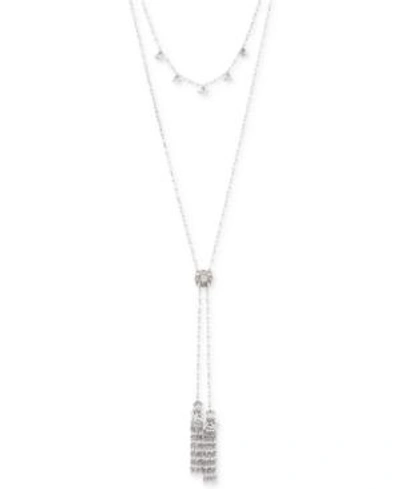 Marchesa Silver-tone Crystal 16"/28" Collar Lariat Necklace In Silver/ White Multi