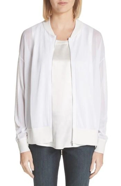 Lafayette 148 Ethereal Sheer Knit Bomber Jacket In White