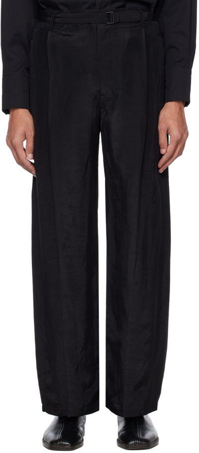 Lemaire Belted Cotton Trousers In Black