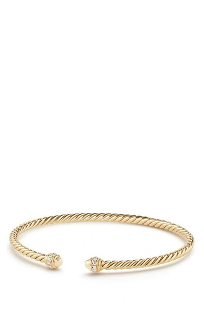 David Yurman 18k Yellow Gold Cable Spira Bracelet With Pearls & Diamonds