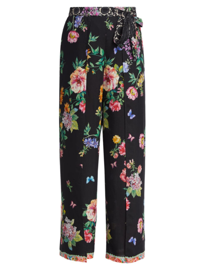 Johnny Was Women's Floral Wide-leg Wrap Pants In Black