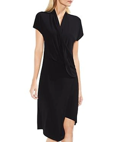 Vince Camuto Cap Sleeve Drape Front Dress In Rich Black