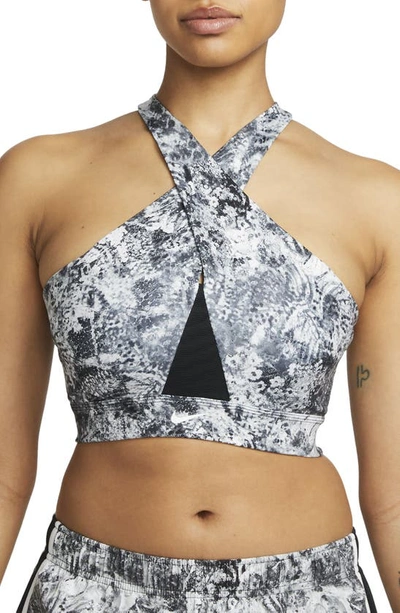 Nike Women's Swoosh Wrap Medium-support 1-piece Pad Printed Sports Bra In Black