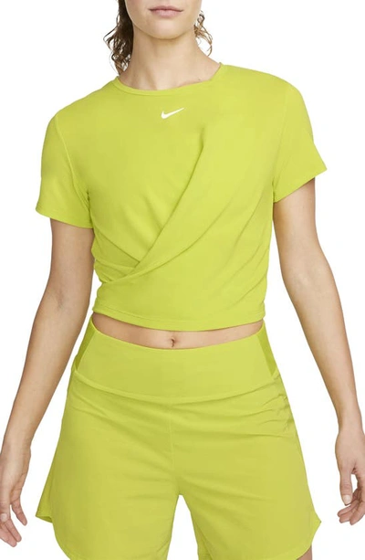 Nike Women's Dri-fit One Luxe Twist Cropped Short-sleeve Top In Bright Cactus