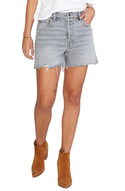 Etica Haven Slouch Cutoff Denim Shorts In Moonstone