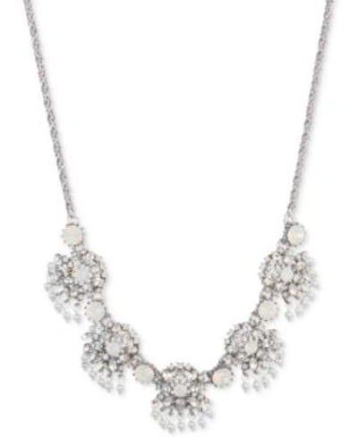 Marchesa Silver-tone Crystal & Imitation Pearl Cluster Collar Necklace, 16" + 3" Extender In Rhodium