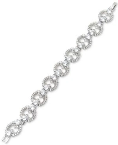 Marchesa Silver-tone Cubic Zirconia Link Bracelet, Created For Macy's In Rhodium