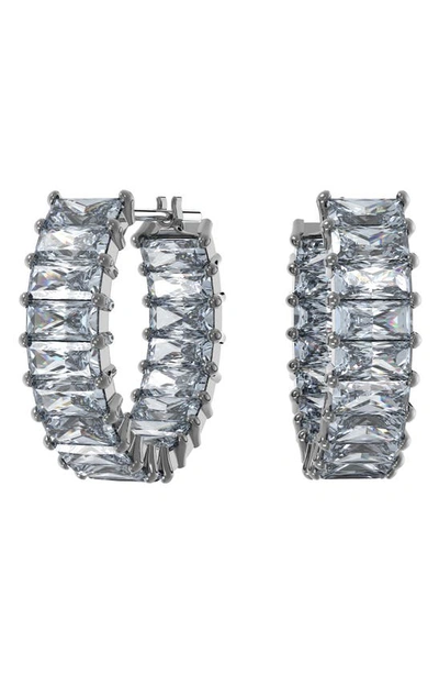 Swarovski Matrix Crystal Baguette Hoop Earrings In Gray