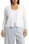 Eileen Fisher Womens Short Organic Linen Cardigan Sweater In White