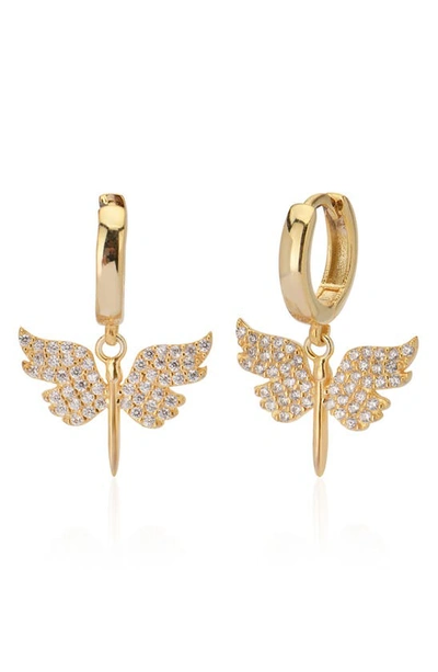 Gabi Rielle 14k Gold Plated Sterling Silver Cz Angel Wing Huggie Hoop Earrings