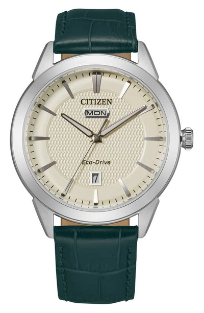 Citizen Rolan Eco-drive Croc-embossed Leather Strap Watch, 40mm In Green