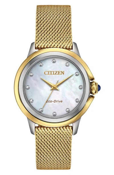Citizen Eco-drive Diamond Accent Mesh Strap Watch, 32mm In Gold