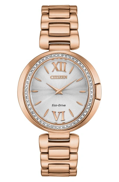 Citizen Capella Collection Eco-drive Diamond Bezel Bracelet Watch, 34mm In Rose Gold