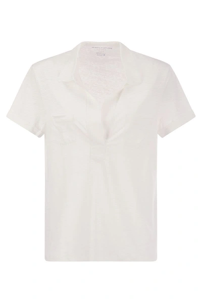 Majestic Short-sleeved Linen Polo Shirt In White