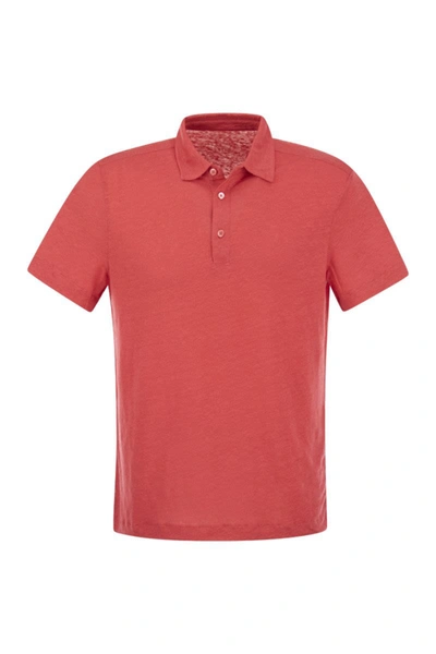 Majestic Linen Polo Shirt With Buttons In Red
