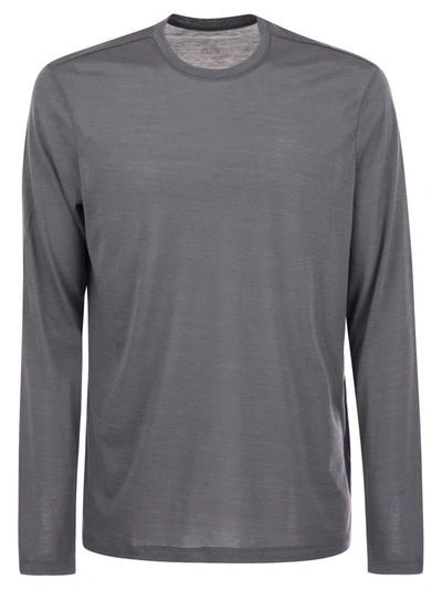 Majestic Crew-neck T-shirt In Silk And Cotton In Grey