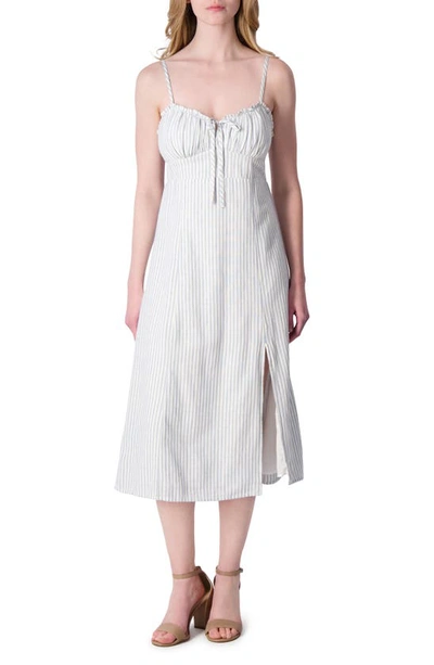 Lucky Brand Stripe Cotton & Linen Denim Dress In Navy Stripe