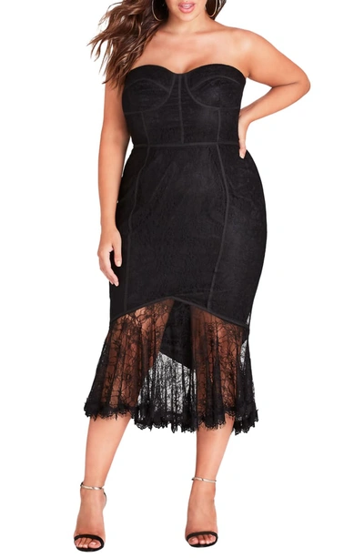 City Chic So Seductive Ruffle Hem Lace Body con Dress In Black ModeSens