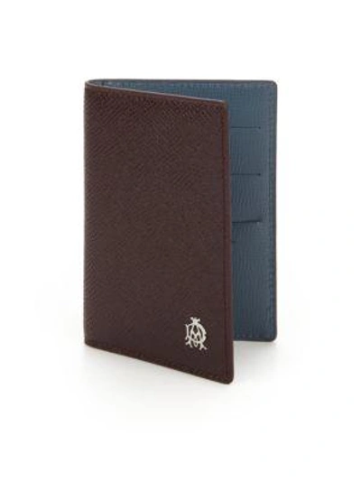 Dunhill Bourdon Leather Business Card Case In Brown-blue