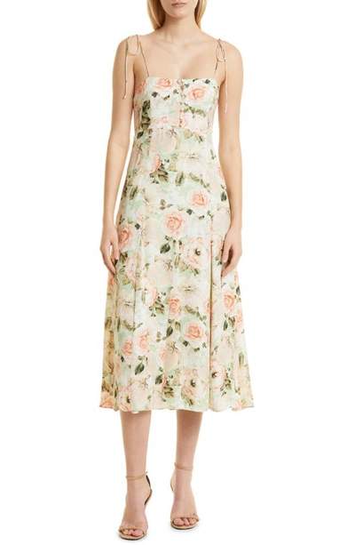 Alice And Olivia Lorelle Floral-print Dress In Morningside Floral Pistachio