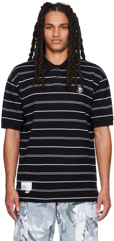 Aape By A Bathing Ape Logo-patch Cotton Polo Shirt In Black