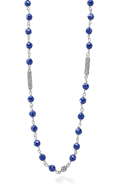 Lagos Caviar Icon Ultramarine Ceramic Bead Necklace In Blue/silver