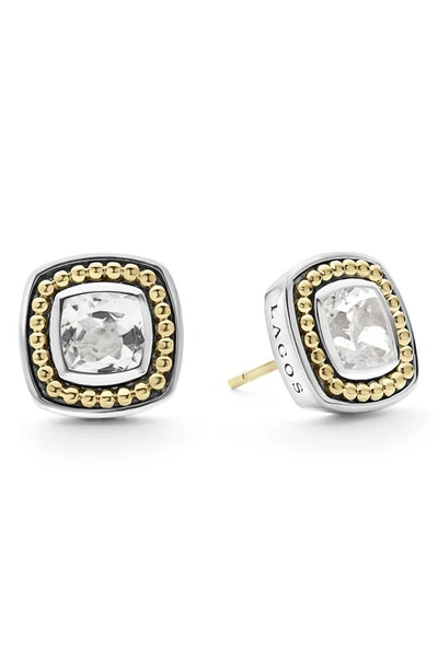 Lagos Caviar Color White Topaz Stud Earrings In Silver