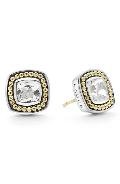 Lagos Caviar Color White Topaz Stud Earrings In Gold