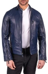 Robert Comstock Leather Moto Jacket In Royal Blue