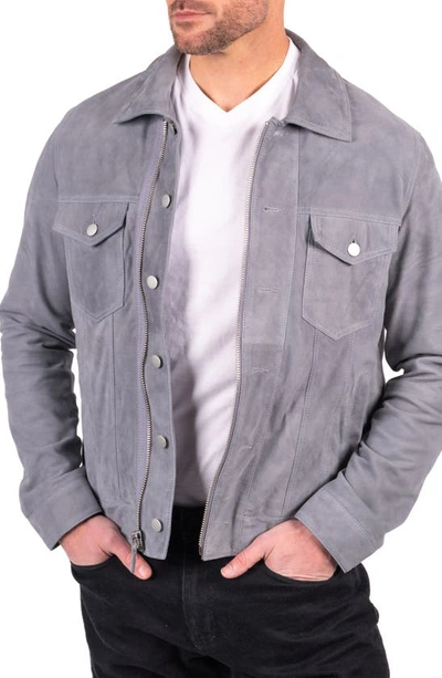 Robert Comstock Suede Trucker Jacket In Blue Sage