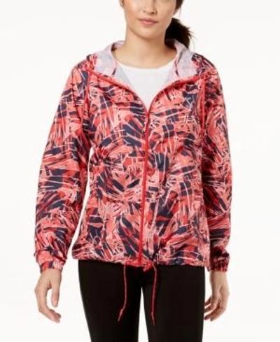 Columbia Flash Forward Omni-shield Hooded Windbreaker In Red Camellia Palm Print