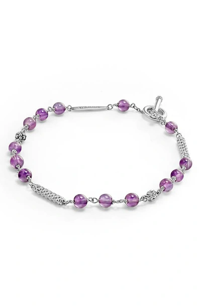 Lagos Caviar Icon Beaded Amethyst Toggle Bracelet In Silver
