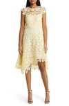 Eliza J Lace Asymmetric Cocktail Dress In Yellow