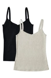 On Gossamer 2-pack Cabana Cotton Reversible Camisoles In Blk/gry