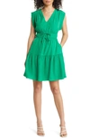 Eliza J Obi Gathered Tie Waist Dress In Green