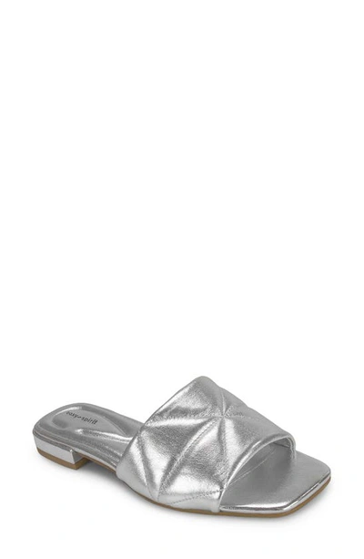 Easy Spirit Quincie Square Toe Slide Sandal In Silver Leather