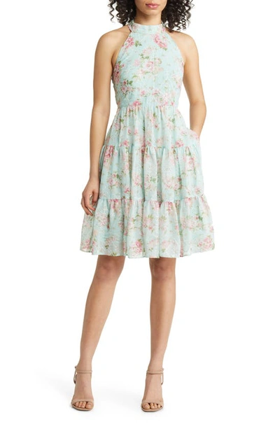 Eliza J Floral Print Fit & Flare Dress In Mint | ModeSens