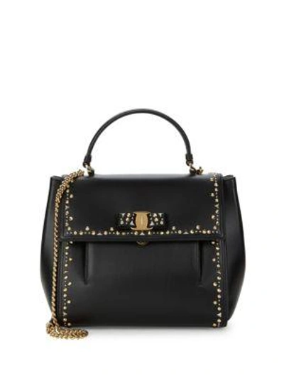 Ferragamo Studded Leather Top Handle Bag In Black