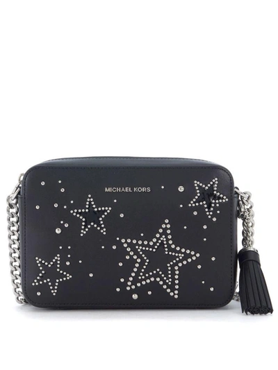 Michael Kors Ginny Black Leather Shoulder Bag With Studs In Nero