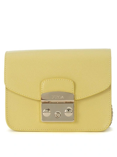 Furla Metropolis Mini Yellow Leather Shoulder Bag In Giallo