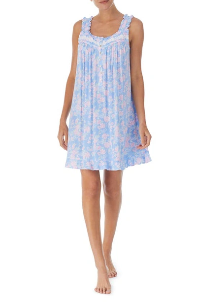 Eileen West Floral Print Jersey Chemise In Peri/ Prt