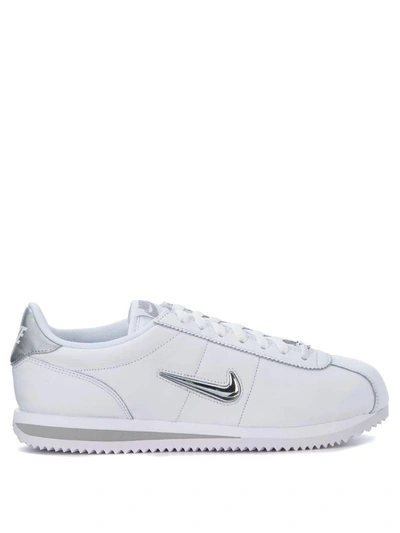 Nike Cortez Basic Jewel White And Silver Leather Sneakers In Bianco |  ModeSens