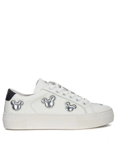 Moa Master Of Arts Moa Mickey Mouse Silver And White Leather Sneaker In Bianco